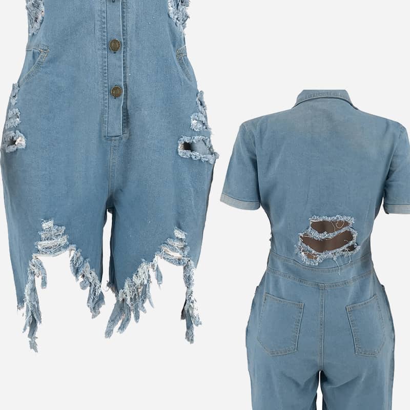 Sexy slim ripped denim jumpsuit  | IFAUN