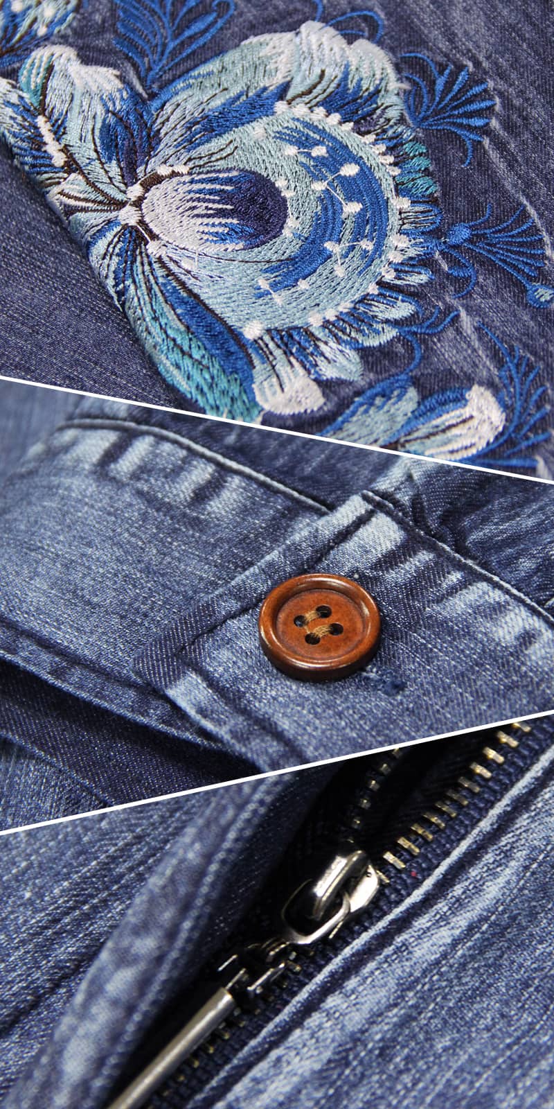 Embroidered denim high waist jumpsuit for women  | IFAUN