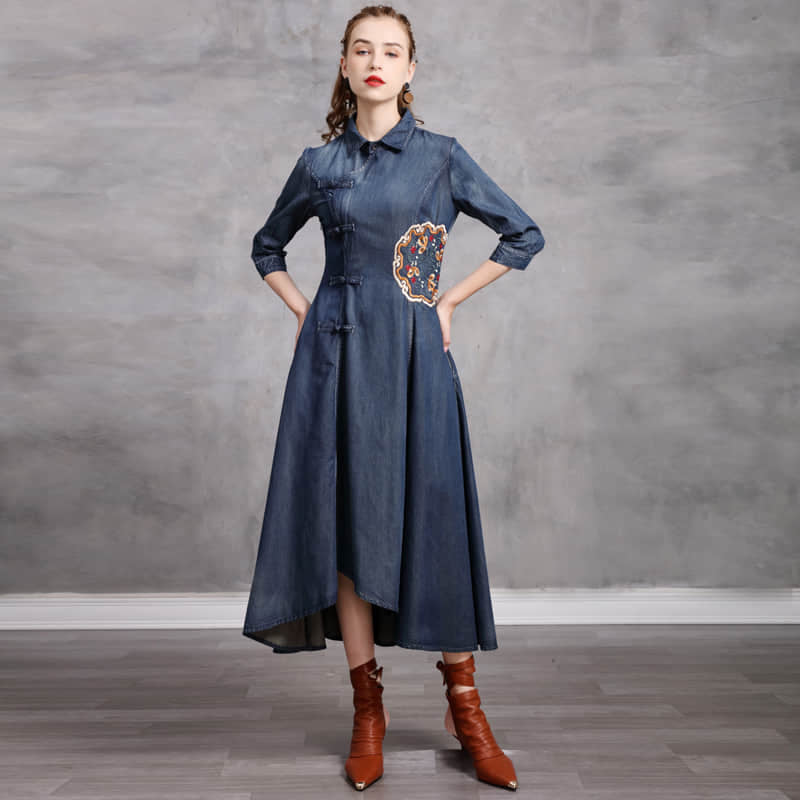 Woman's Spring retro embroidery slim dress M | IFAUN