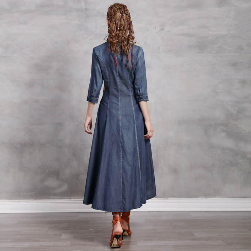 Woman's Spring retro embroidery slim dress 2XL | IFAUN