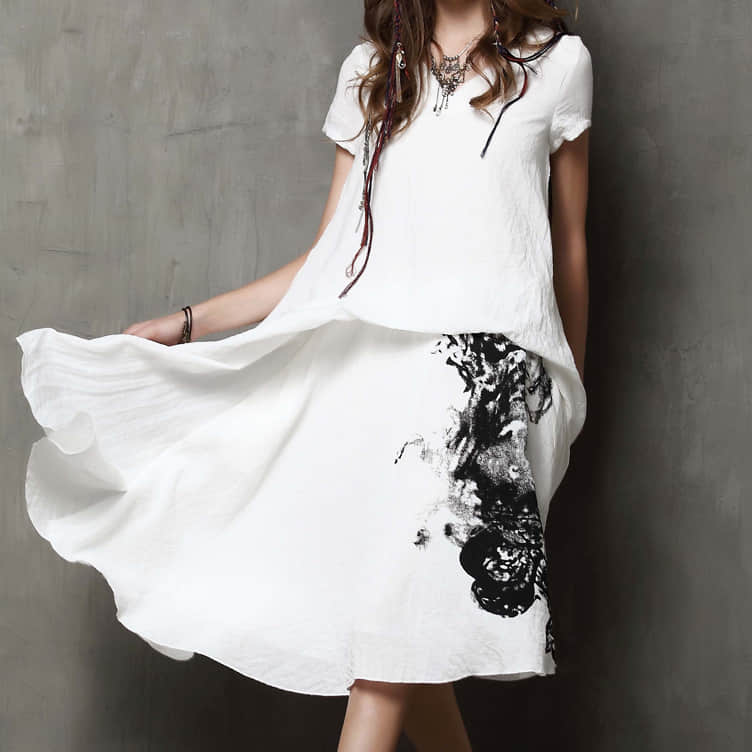 Summer printed short-sleeved loose plus size dress M | IFAUN