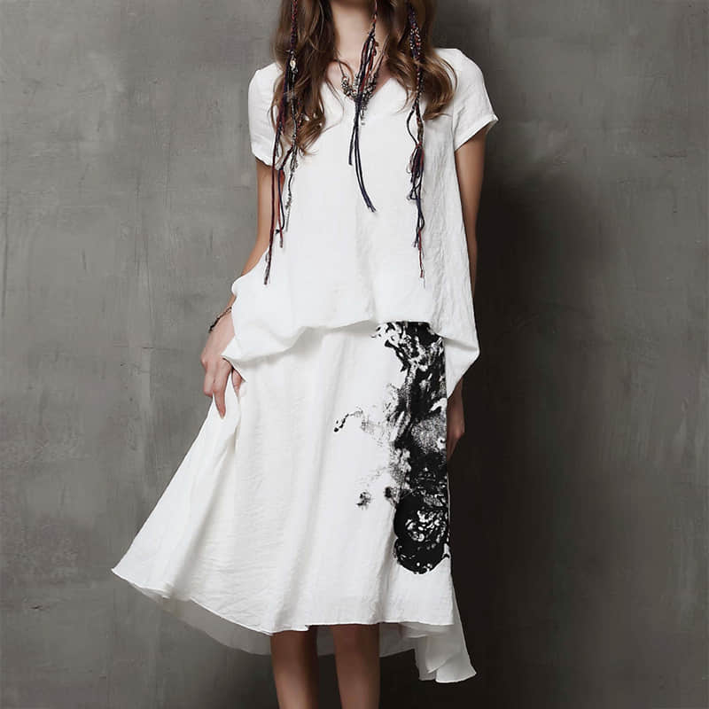 Summer printed short-sleeved loose plus size dress  | IFAUN