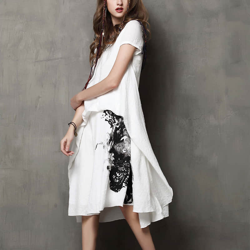 Summer printed short-sleeved loose plus size dress L | IFAUN