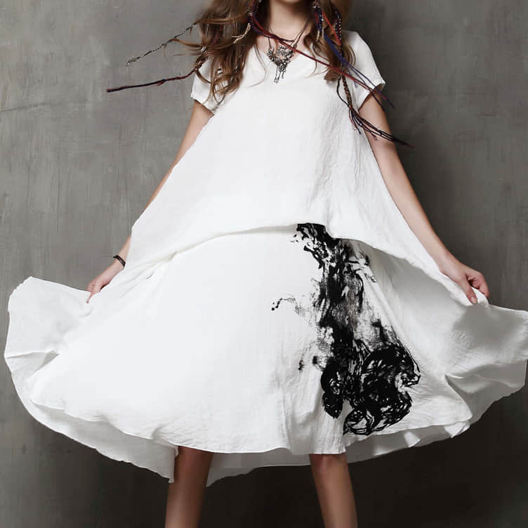 Summer printed short-sleeved loose plus size dress  | IFAUN