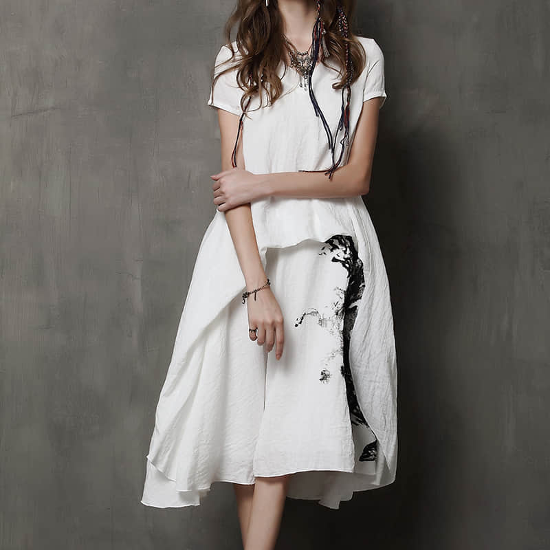Summer printed short-sleeved loose plus size dress S | IFAUN