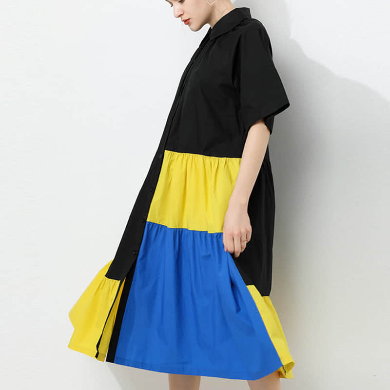 Fashion Contrast stitching shirt dress  | IFAUN