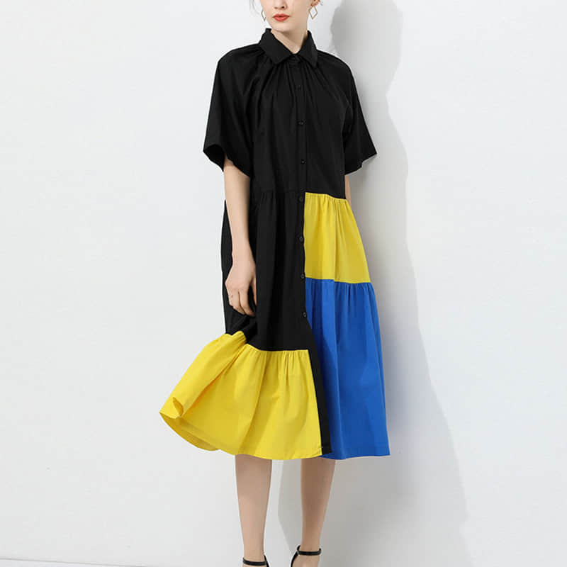 Fashion Contrast stitching shirt dress  | IFAUN