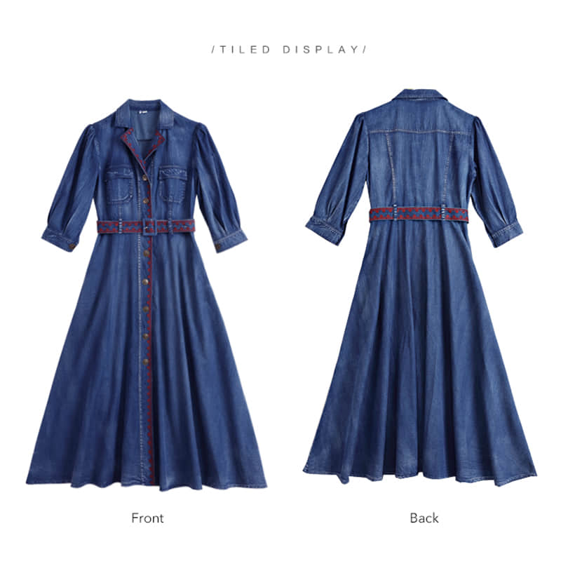 Mid-length belted Denim dress  | IFAUN