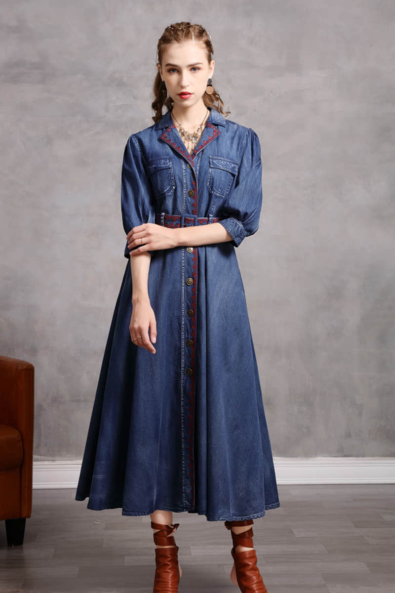 Mid-length belted Denim dress M | IFAUN