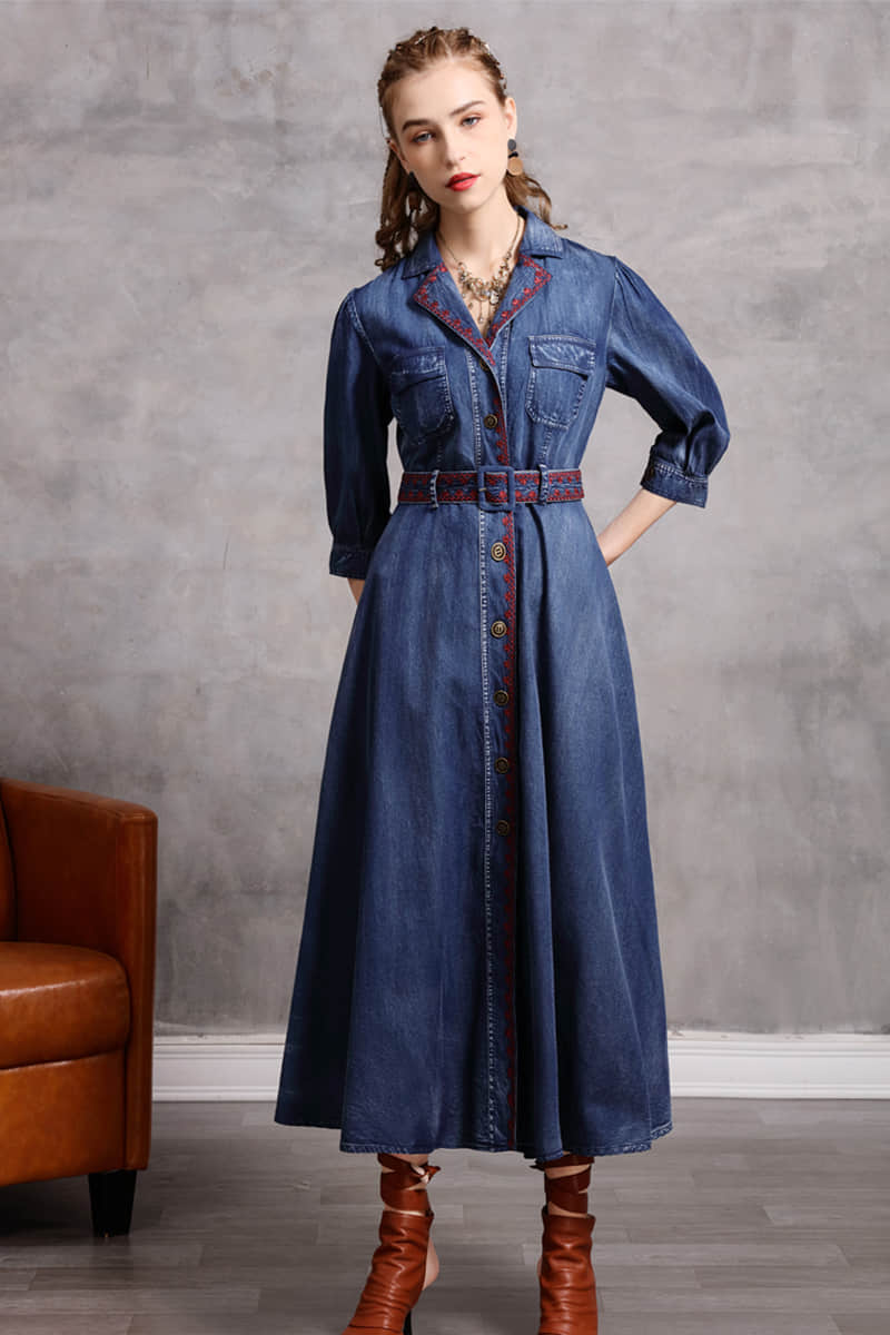 Mid-length belted Denim dress 3XL | IFAUN