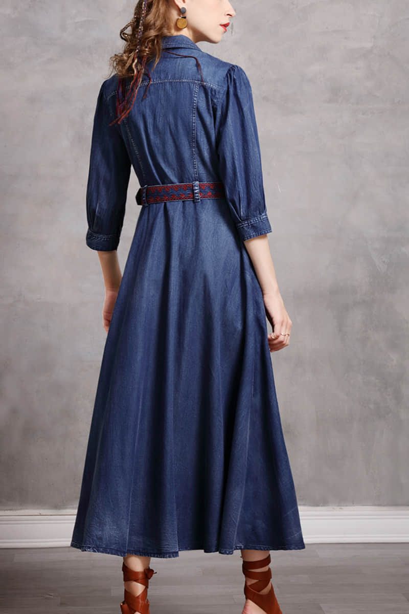 Mid-length belted Denim dress  | IFAUN