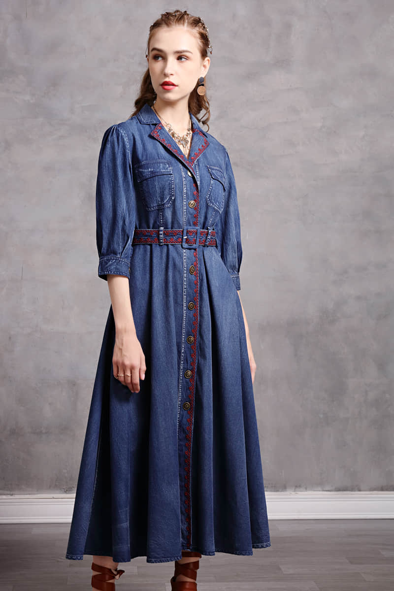 Mid-length belted Denim dress 2XL | IFAUN