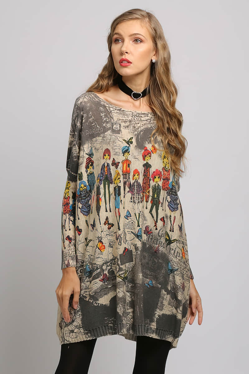 Loose and simple printed sweater Khaki / One Size | IFAUN