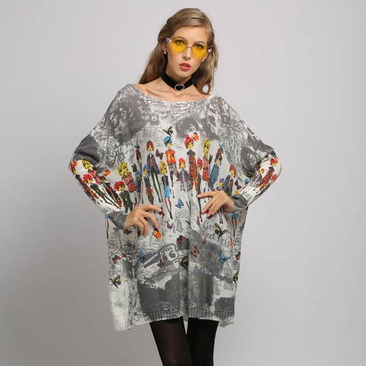 Loose and simple printed sweater  | IFAUN