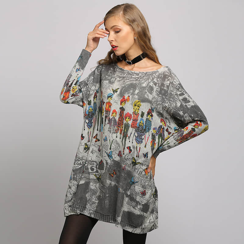 Loose and simple printed sweater  | IFAUN