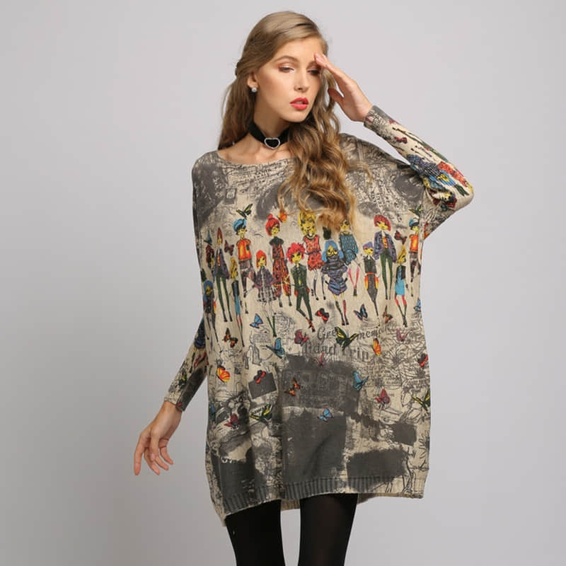 Loose and simple printed sweater  | IFAUN