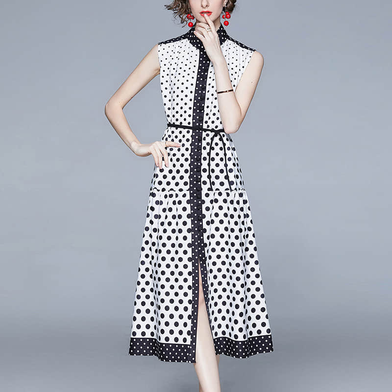 Black and white polka dot sleeveless dress M | IFAUN