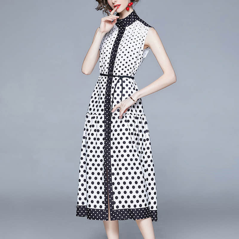 Black and white polka dot sleeveless dress L | IFAUN