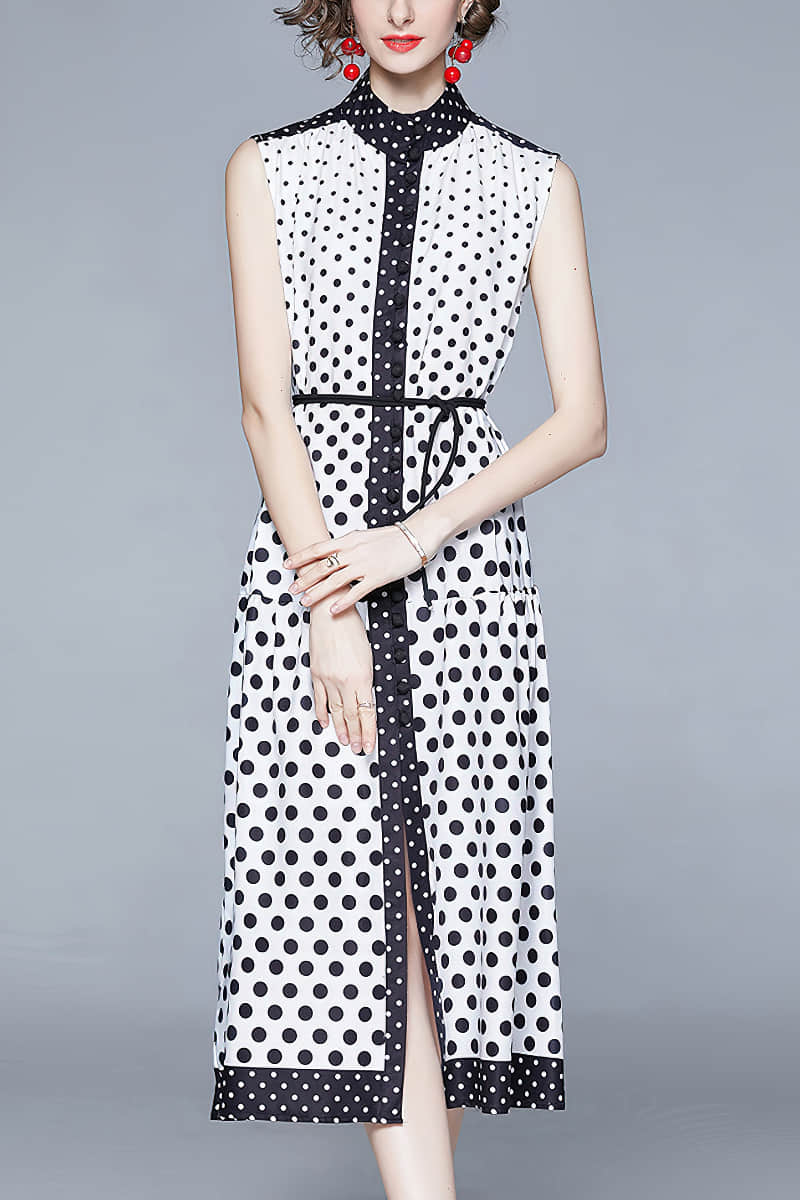Black and white polka dot sleeveless dress 2XL | IFAUN