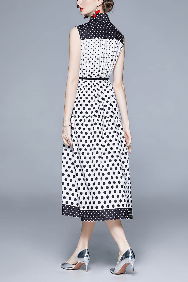 Black and white polka dot sleeveless dress  | IFAUN