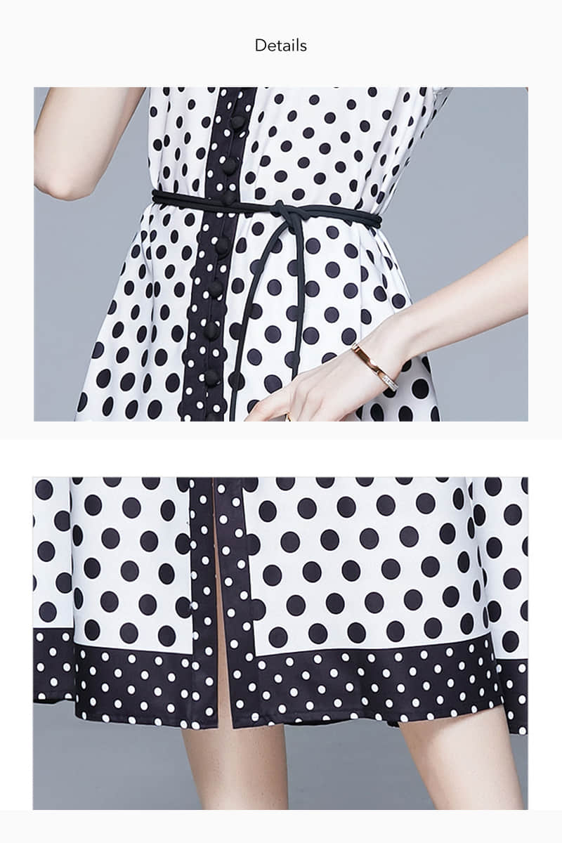 Black and white polka dot sleeveless dress  | IFAUN