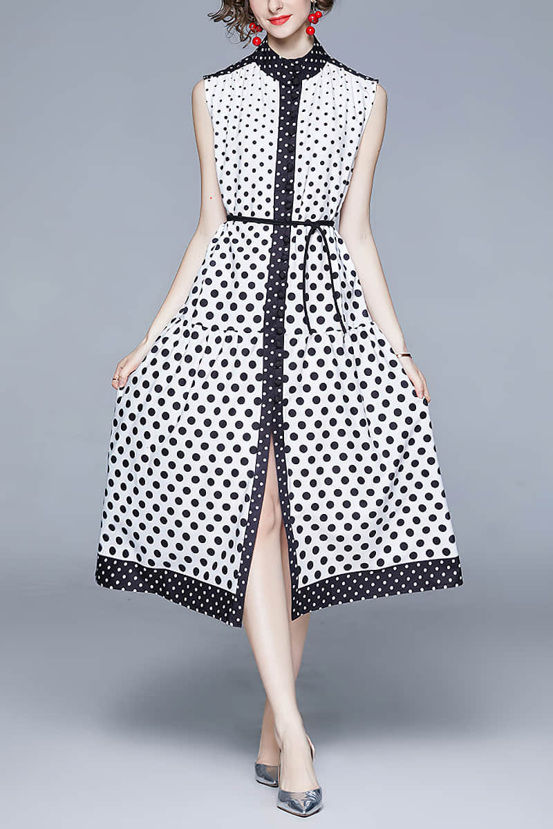 Black and white polka dot sleeveless dress XL | IFAUN