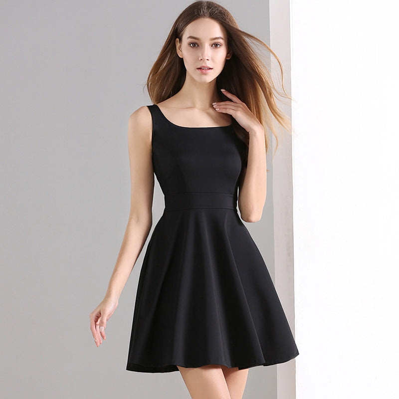 Sleeveless slim slimming bottoming dress Black / S | IFAUN