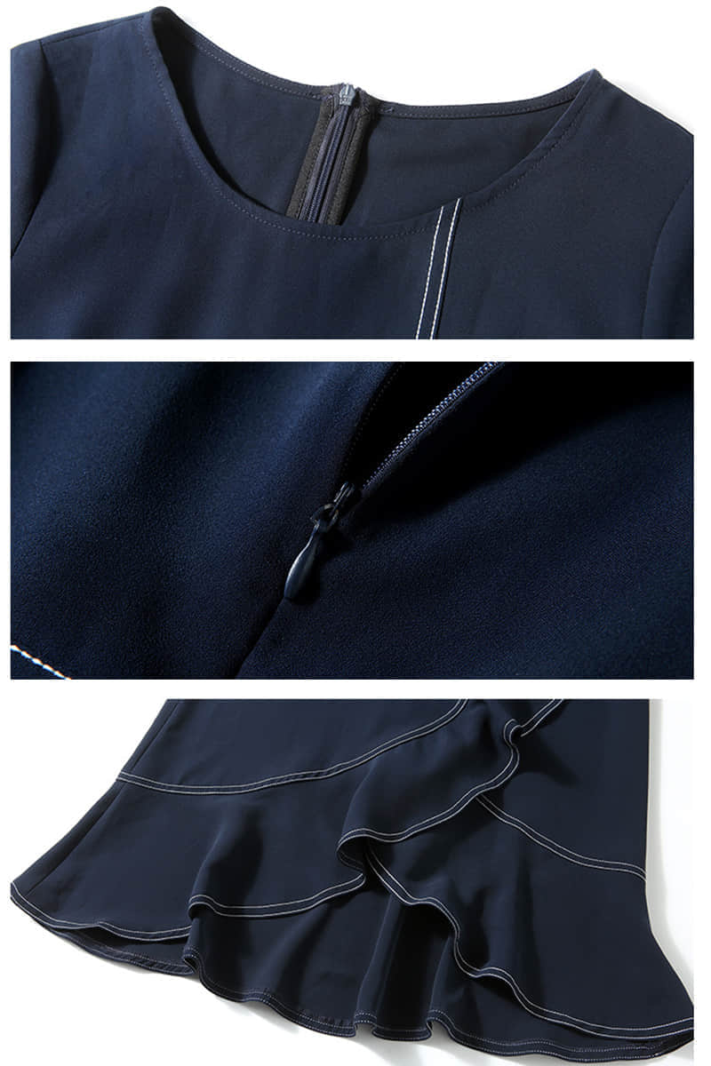 Round neck short sleeve fishtail ruffle dress  | IFAUN