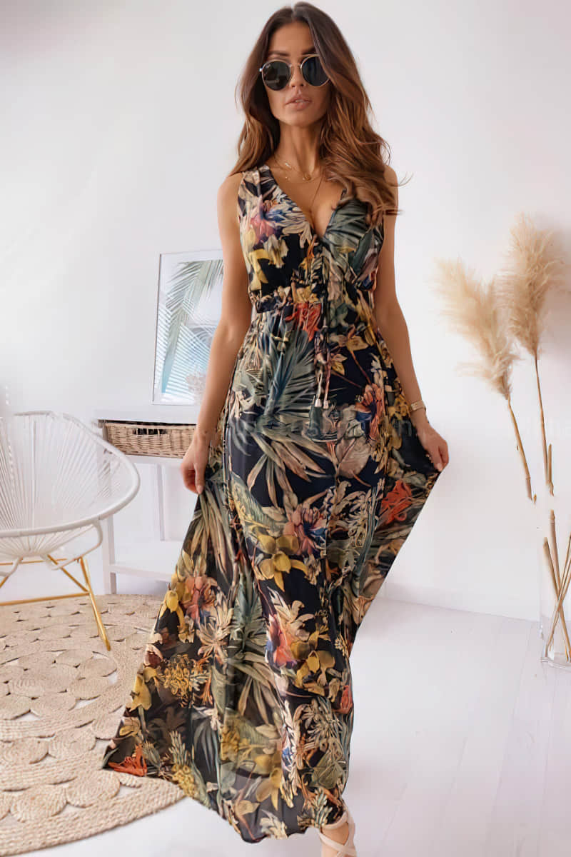 Women's summer print tie dress Black / M | IFAUN