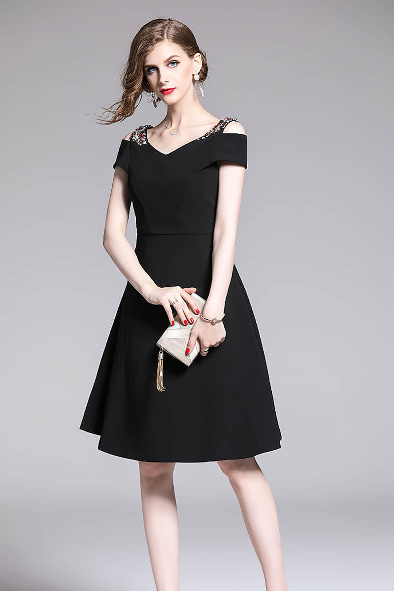 Off-the-shoulder A-line dinner dress Black / L | IFAUN