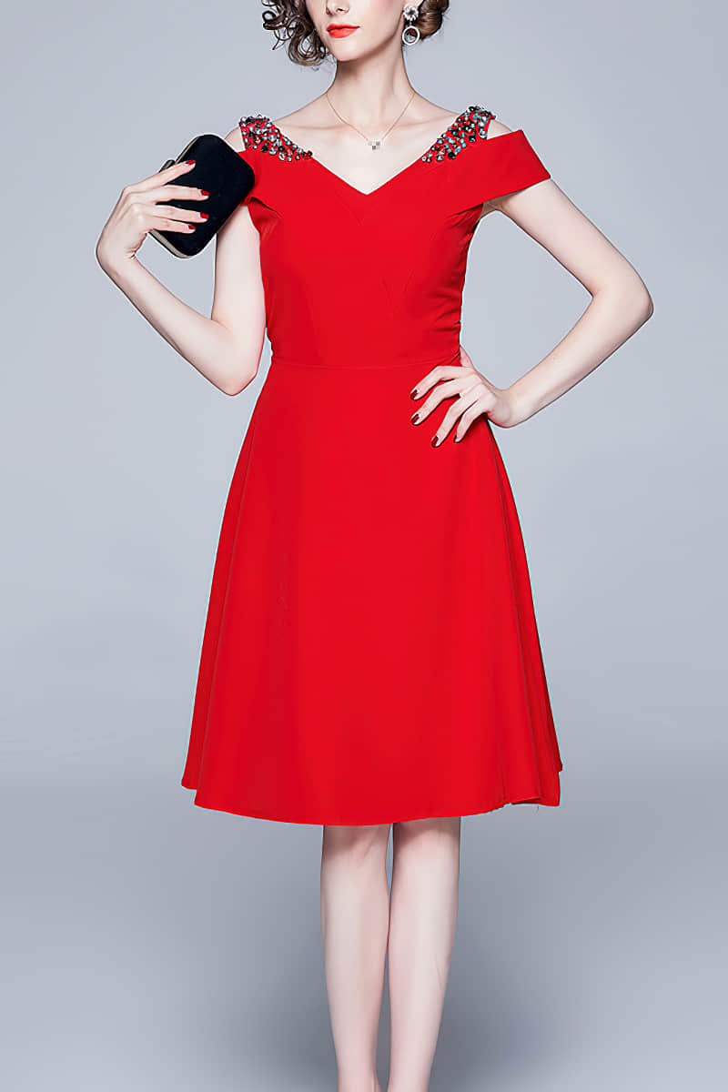 Off-the-shoulder A-line dinner dress Red / M | IFAUN