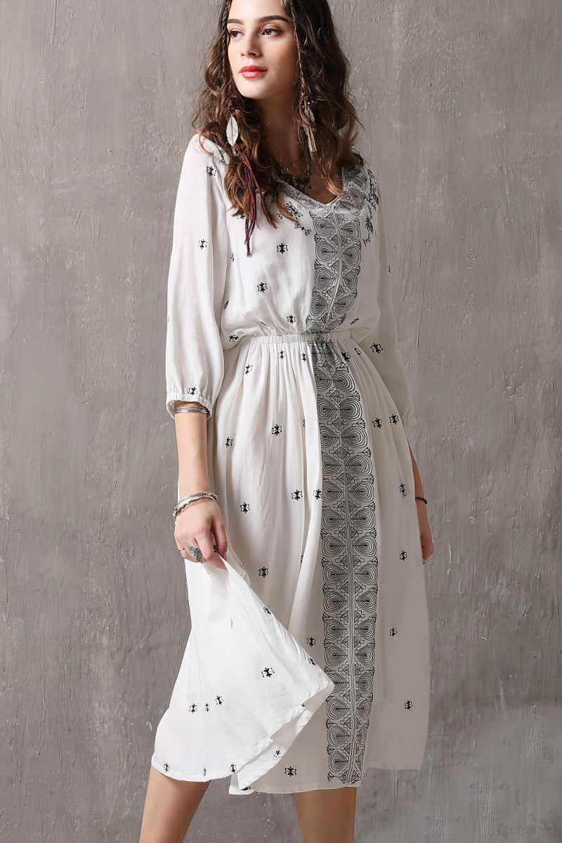 Vintage embroidered three-quarter sleeve dress M | IFAUN