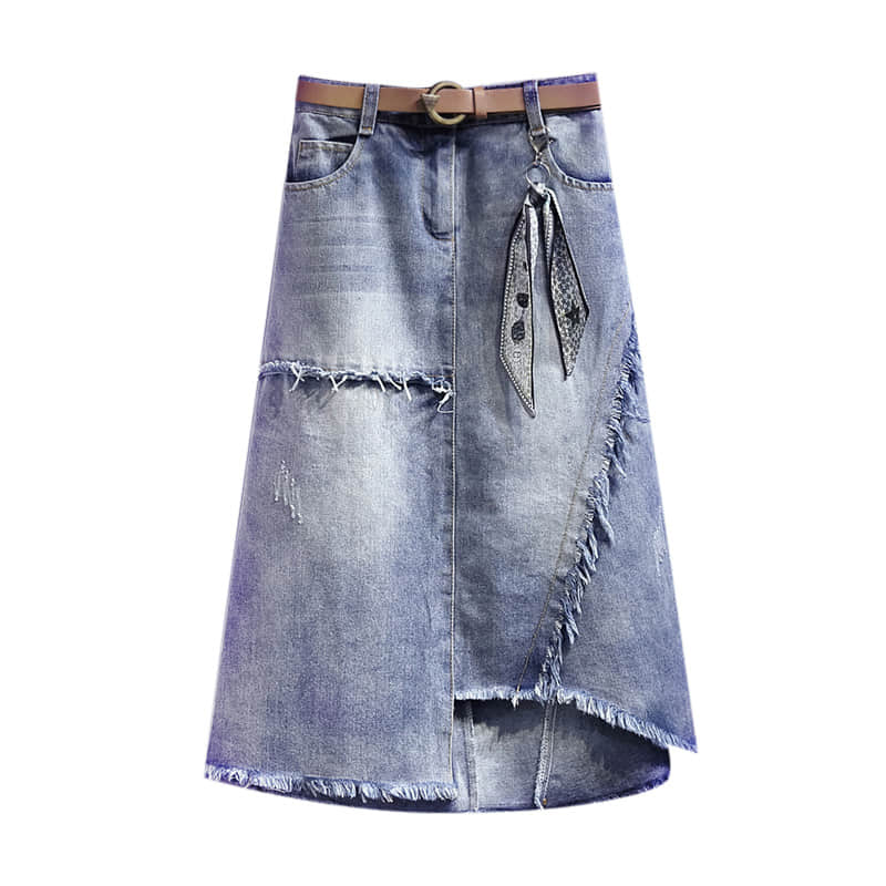 Mid-length irregular A-line skirt with raw edges M | IFAUN