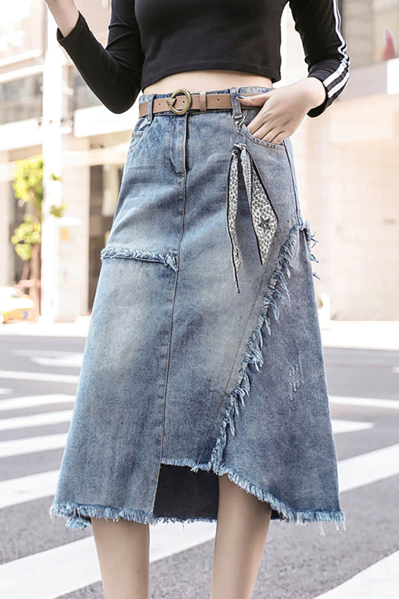 Mid-length irregular A-line skirt with raw edges 5XL | IFAUN