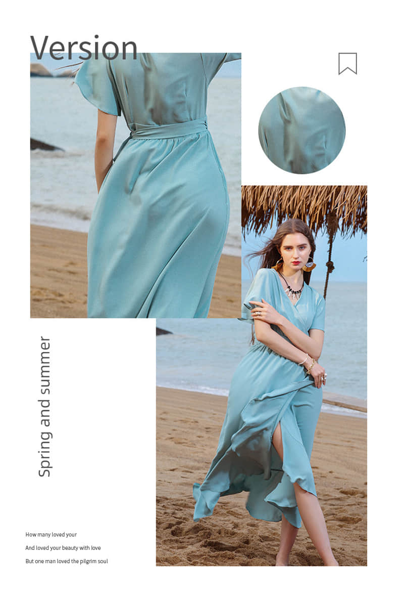 V-neck tie waist ruffle dress  | IFAUN