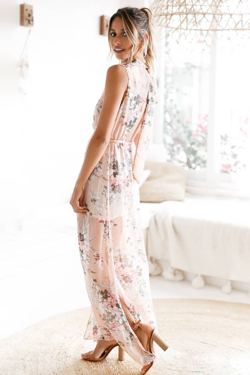 Long printed sleeveless dress with slits L | IFAUN