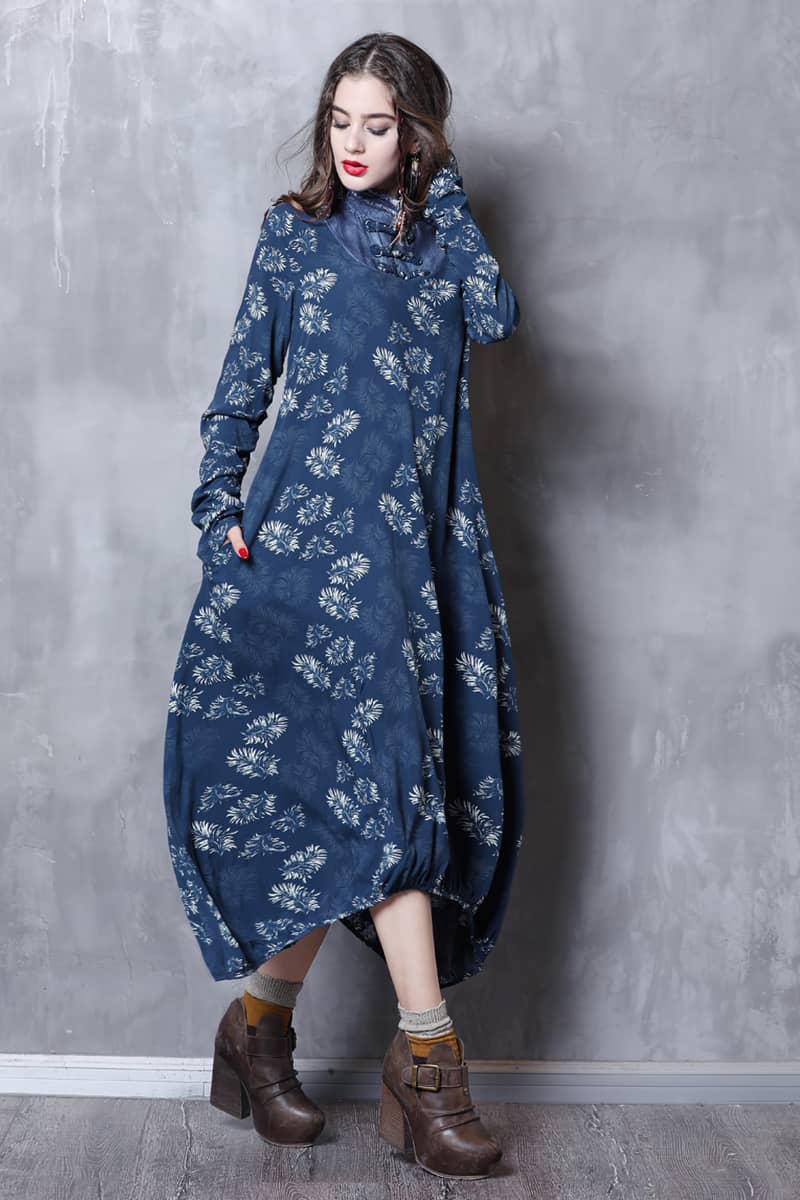 Stand-up collar printed dress Red / L | IFAUN