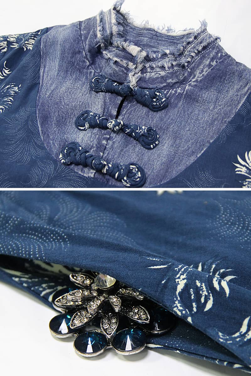 Stand-up collar printed dress  | IFAUN