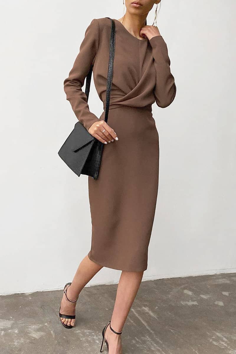 Women's round neck waist long sleeve dress Sienna / L | IFAUN