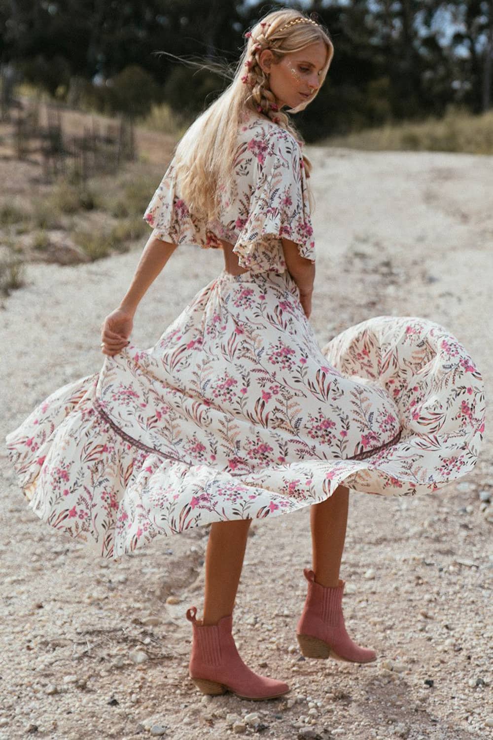 Bohemian Deep V Neck Tie Dress  | IFAUN