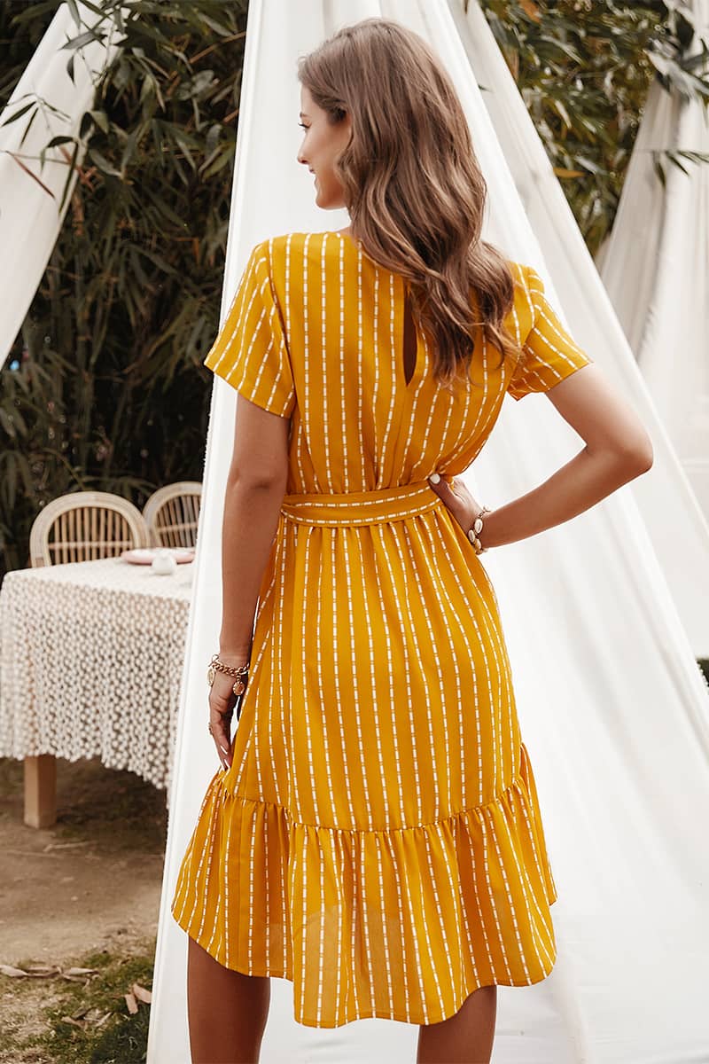 Women's V-neck sexy temperament striped dress Yellow / XL | IFAUN