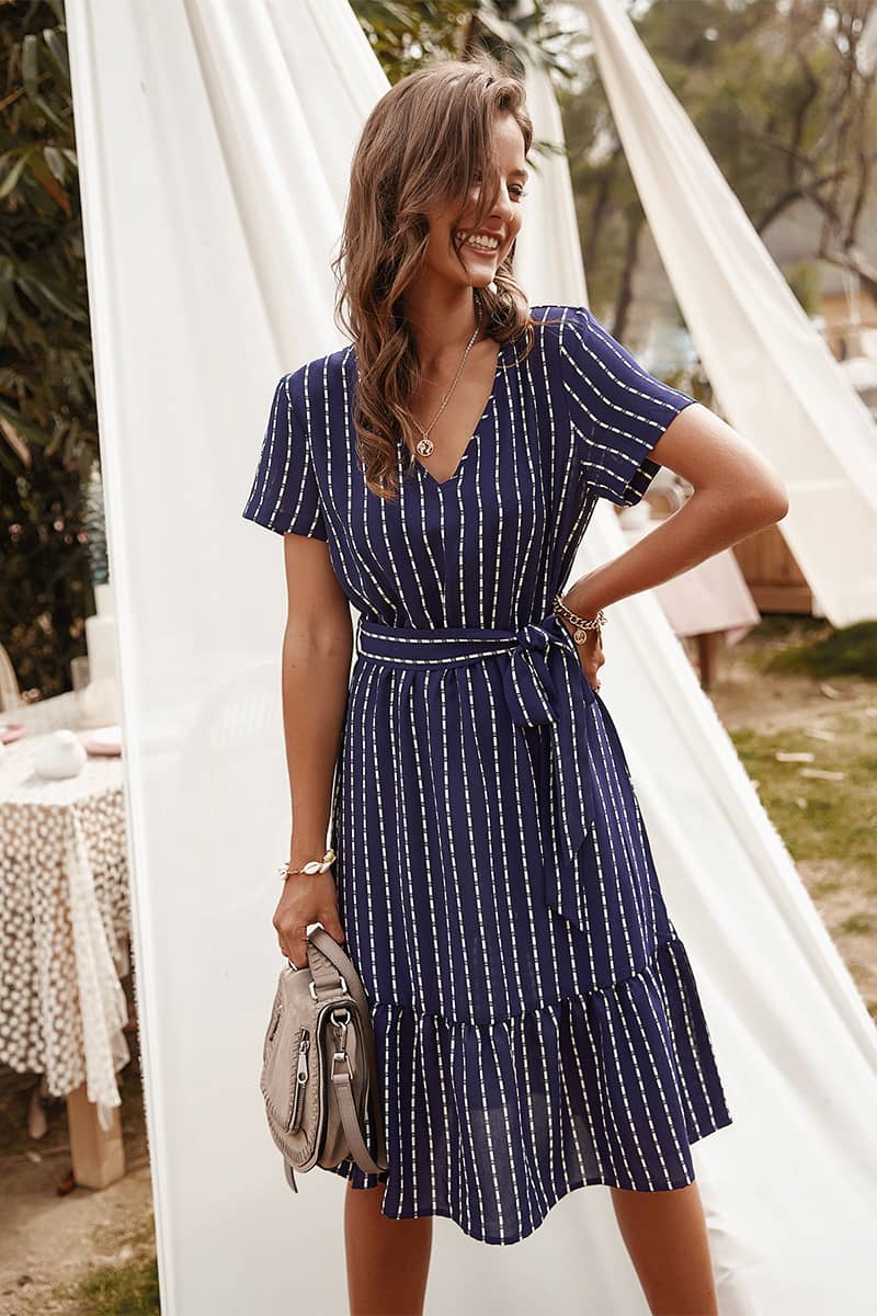 Women's V-neck sexy temperament striped dress  | IFAUN