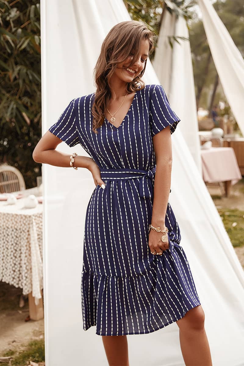 Women's V-neck sexy temperament striped dress  | IFAUN