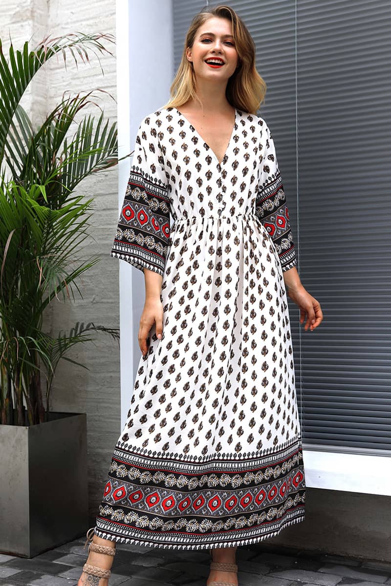Bohemian waist contrast patchwork dress  | IFAUN