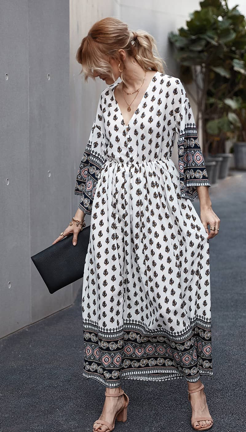 Bohemian waist contrast patchwork dress MidnightBlue / M | IFAUN