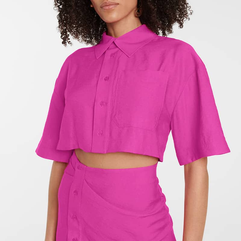 Hot pink short-sleeved shirt and hip skirt dress HotPink / M | IFAUN
