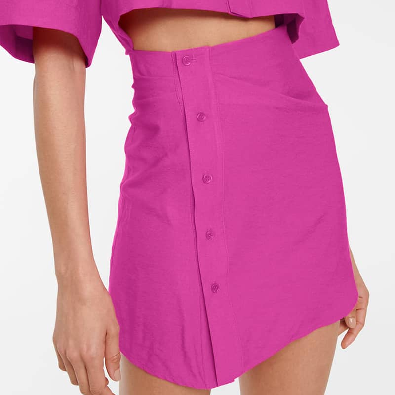 Hot pink short-sleeved shirt and hip skirt dress  | IFAUN