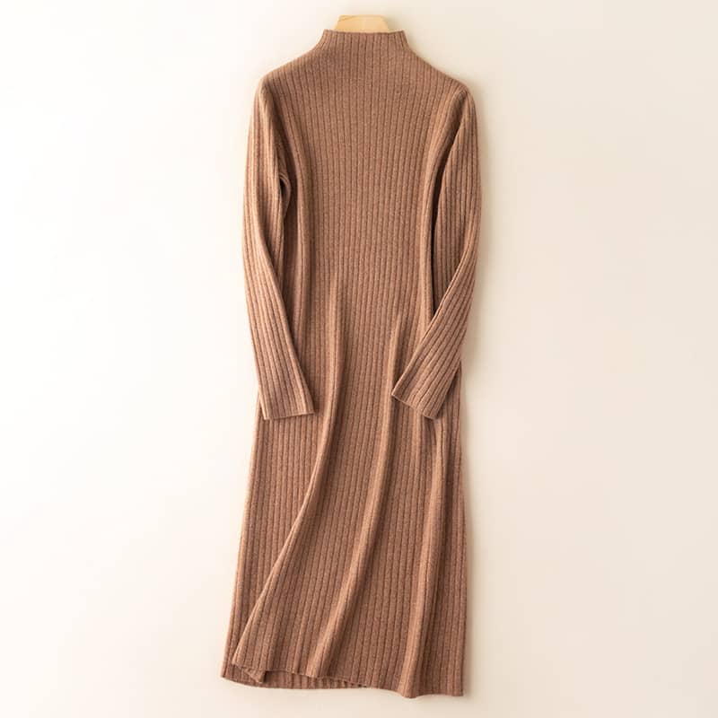 Half high collar cashmere knitted dress women