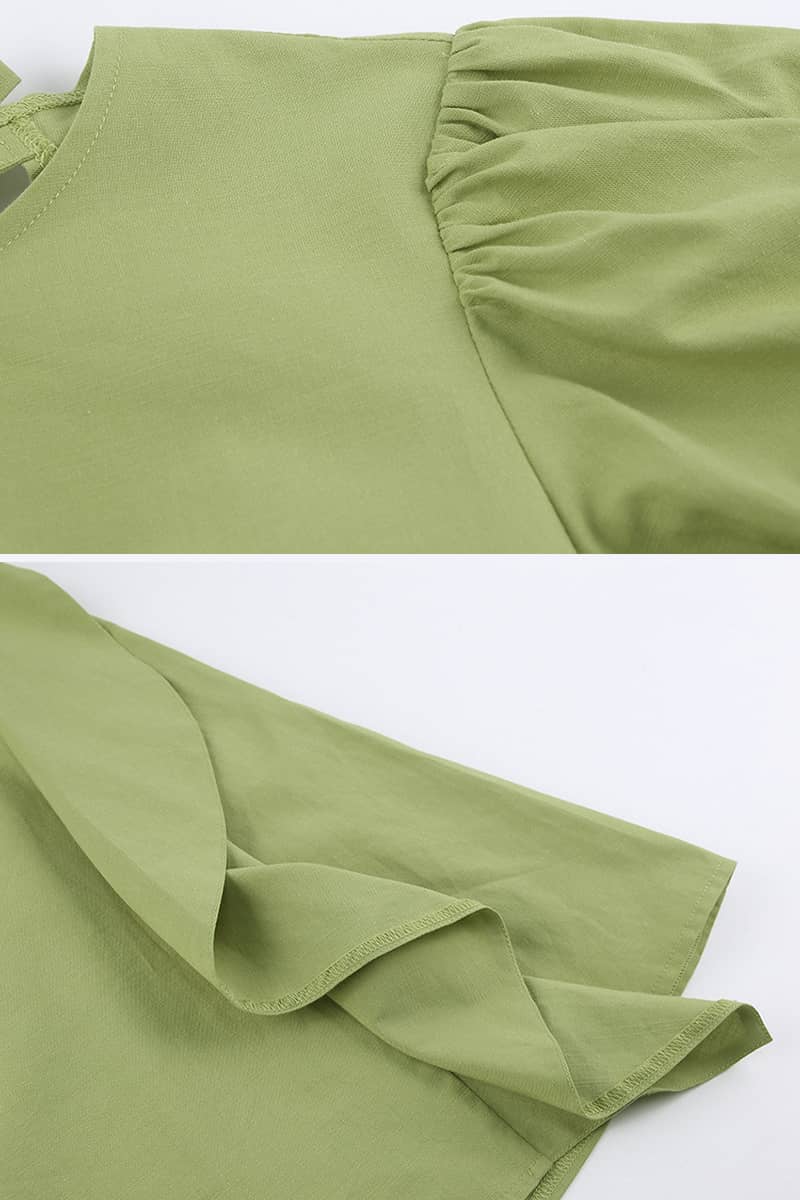 Balloon Sleeve Cotton Linen Ruffle Dress – IFAUN