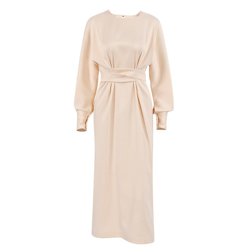 Lantern Sleeve Neck Belt Shift Dress